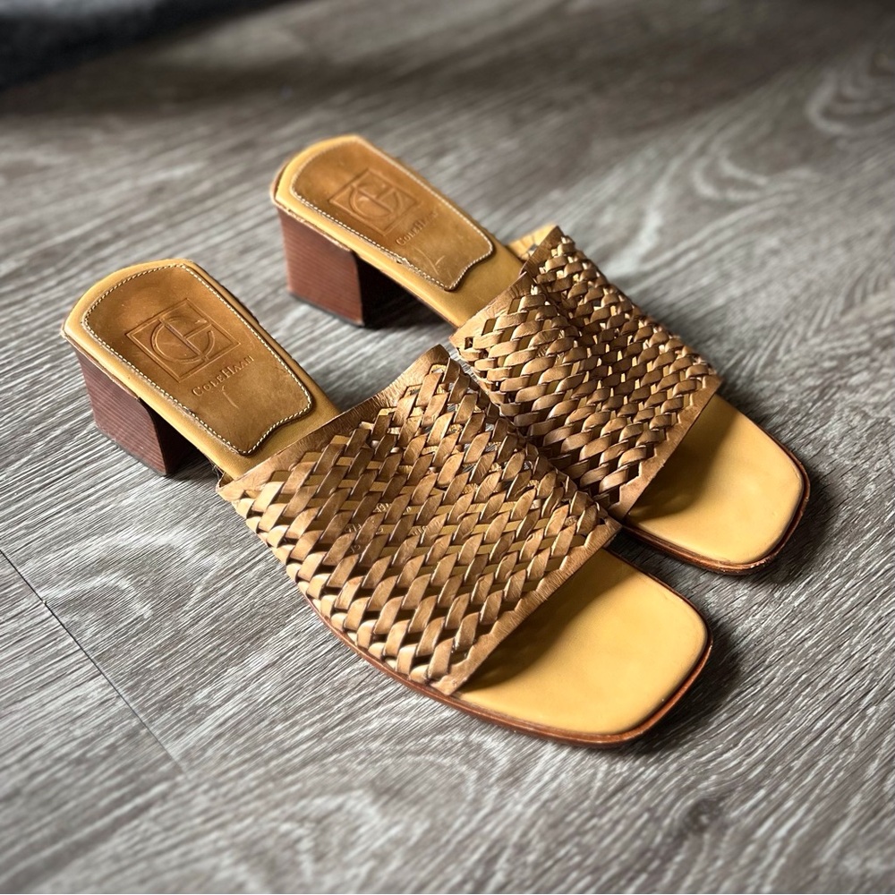 Cole Haan Woven Leather Heeled Sandals Size 8.5